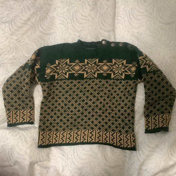 Boy's Green and Ivory Pullover Cotton Sweater Size 4T - Picture 1 of 5